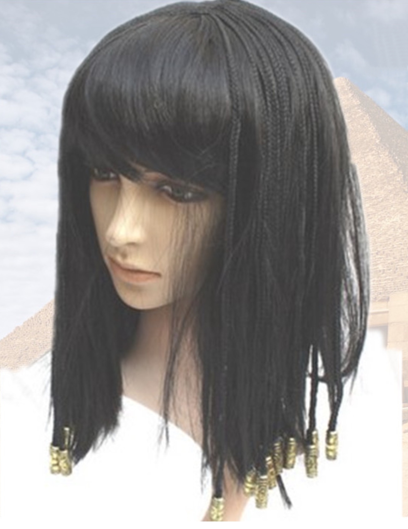 วิกผมแฟนซี วิกผมคลีโอพัตรา (เฉพาะผมด้านหลังรวมลูกปัด ไม่รวมผมหน้าม้า)